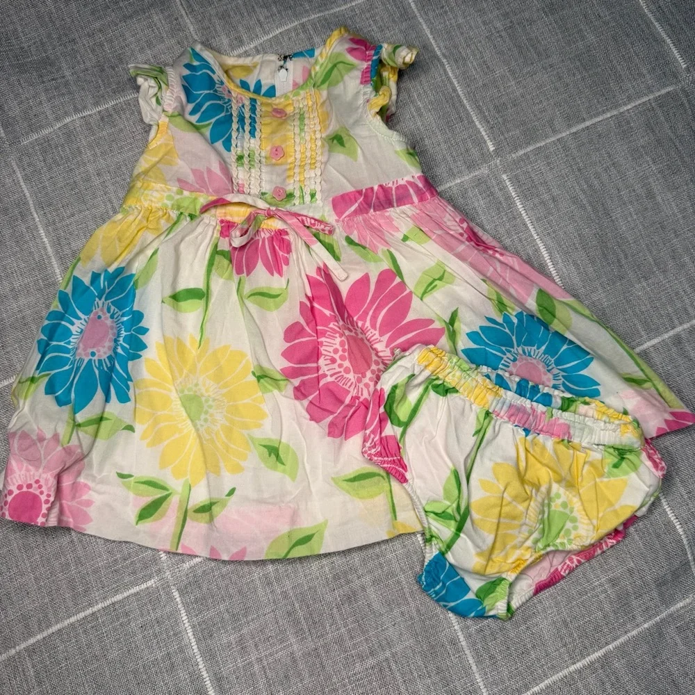 Lilly Pulitzer White Label 12-18 Months Floral Dress Bloomer Cabana Floral Derby